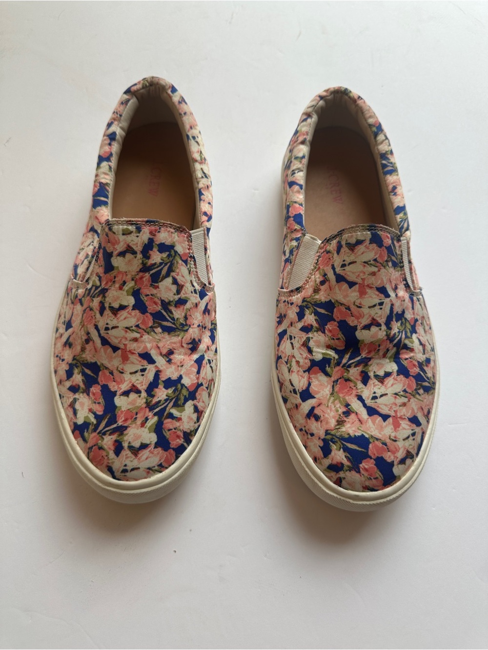 J. Crew Floral Canvas Slip-Ons in Pink and Navy